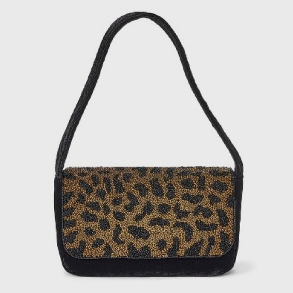 NWT Embellished Leopard Print Flap Shoulder Bag